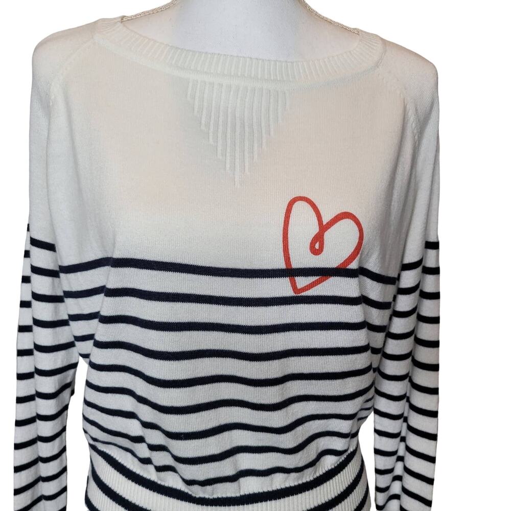 Central Park West Linen Blend Stripe Sweater Heart Detail Size - Picture 4 of 10